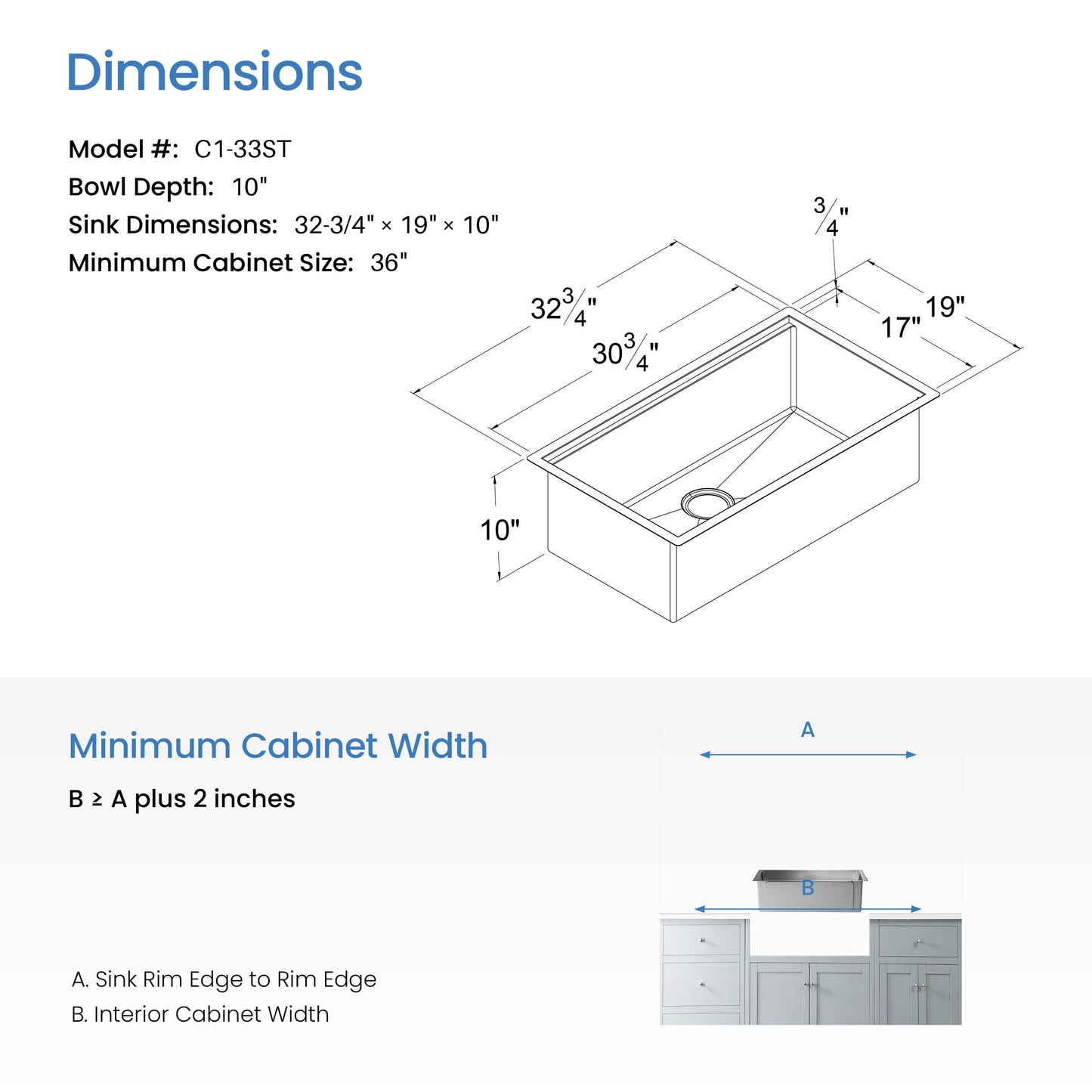 33" Undermount Single Bowl Stainless Steel Workstation Sink