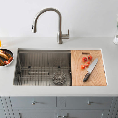33" Undermount Single Bowl Stainless Steel Workstation Sink