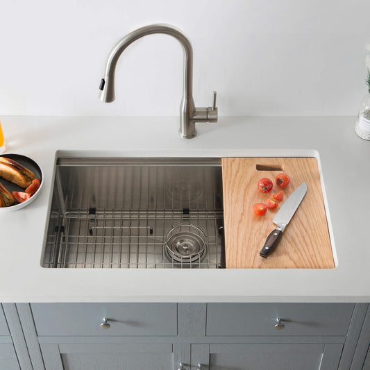 33" Undermount Single Bowl Stainless Steel Workstation Sink
