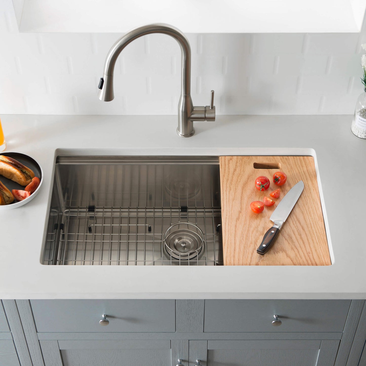 33" Undermount Single Bowl Stainless Steel Workstation Sink