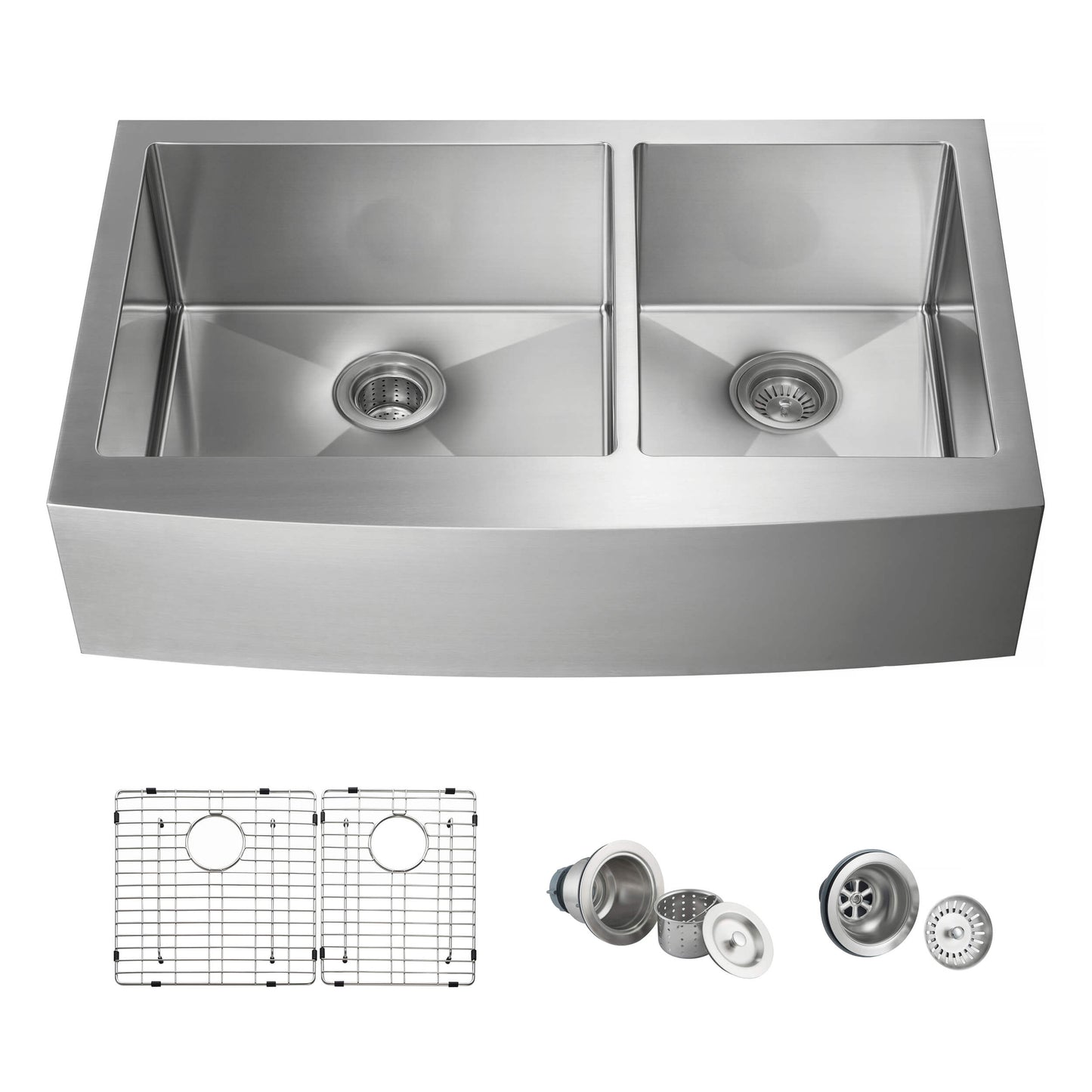 36" Handcrafted Farmhouse Apron Double Bowl Stainless Steel Kitchen Sink