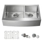 36" Handcrafted Farmhouse Apron Double Bowl Stainless Steel Kitchen Sink
