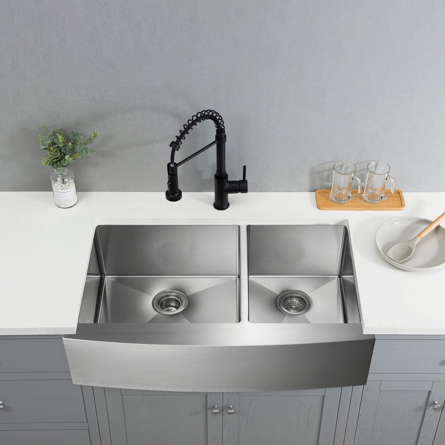 36" Handcrafted Farmhouse Apron Double Bowl Stainless Steel Kitchen Sink