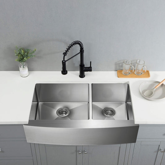 36" Handcrafted Farmhouse Apron Double Bowl Stainless Steel Kitchen Sink