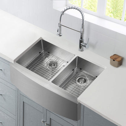 36" Handcrafted Farmhouse Apron Double Bowl Stainless Steel Kitchen Sink