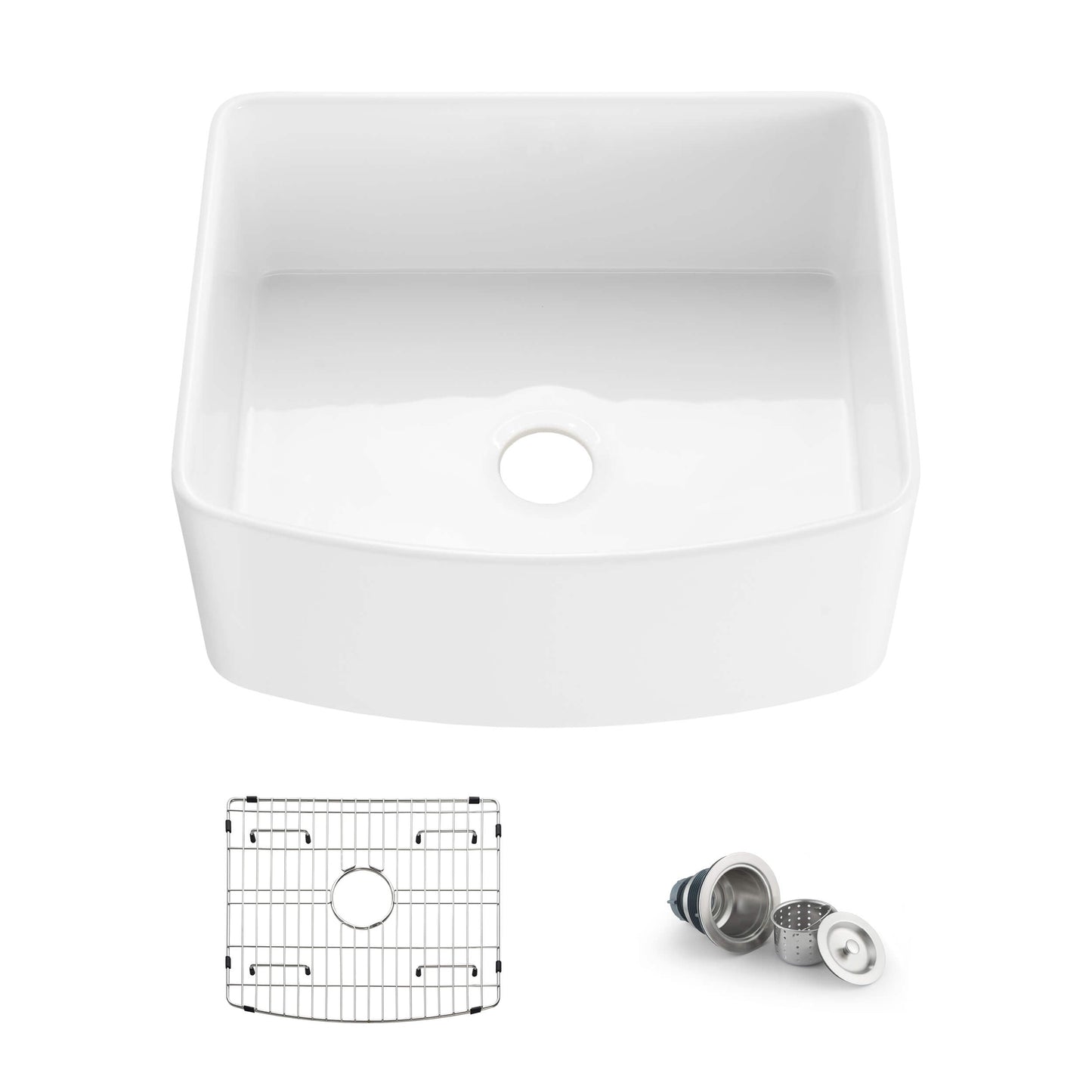 Nova 24" Curved Apron Front Fireclay Farmhouse Kitchen Sink