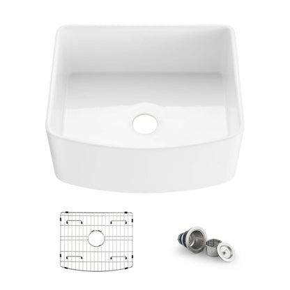 Nova 24" Curved Apron Front Fireclay Farmhouse Kitchen Sink