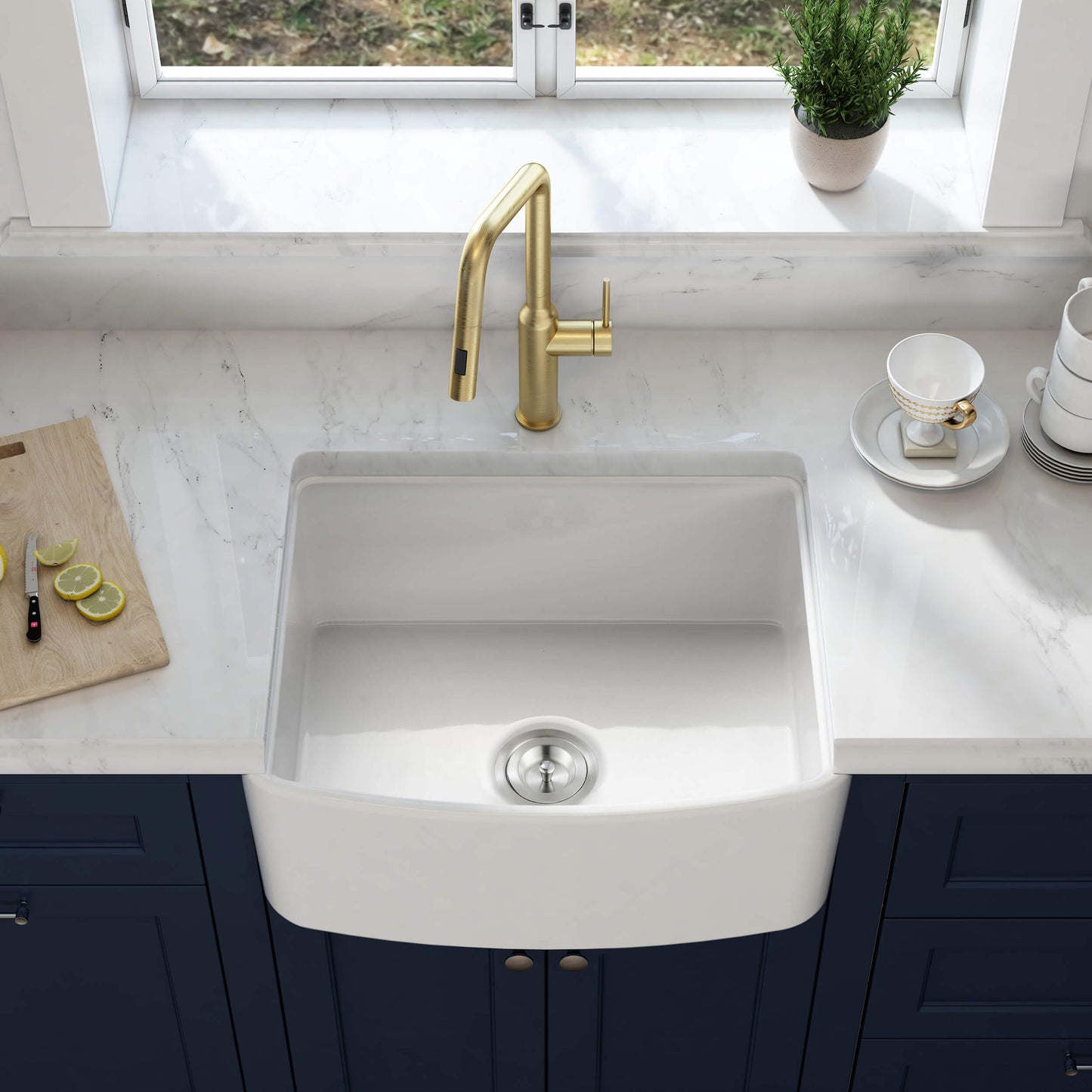 Nova 24" Curved Apron Front Fireclay Farmhouse Kitchen Sink