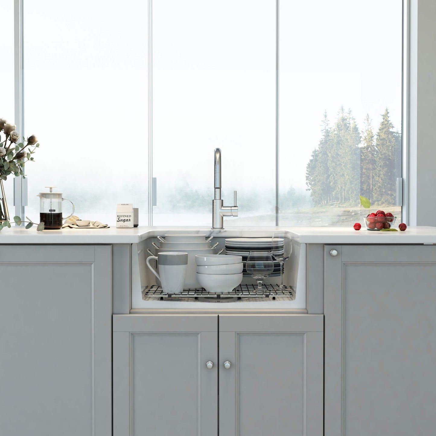 Nova 24" Curved Apron Front Fireclay Farmhouse Kitchen Sink