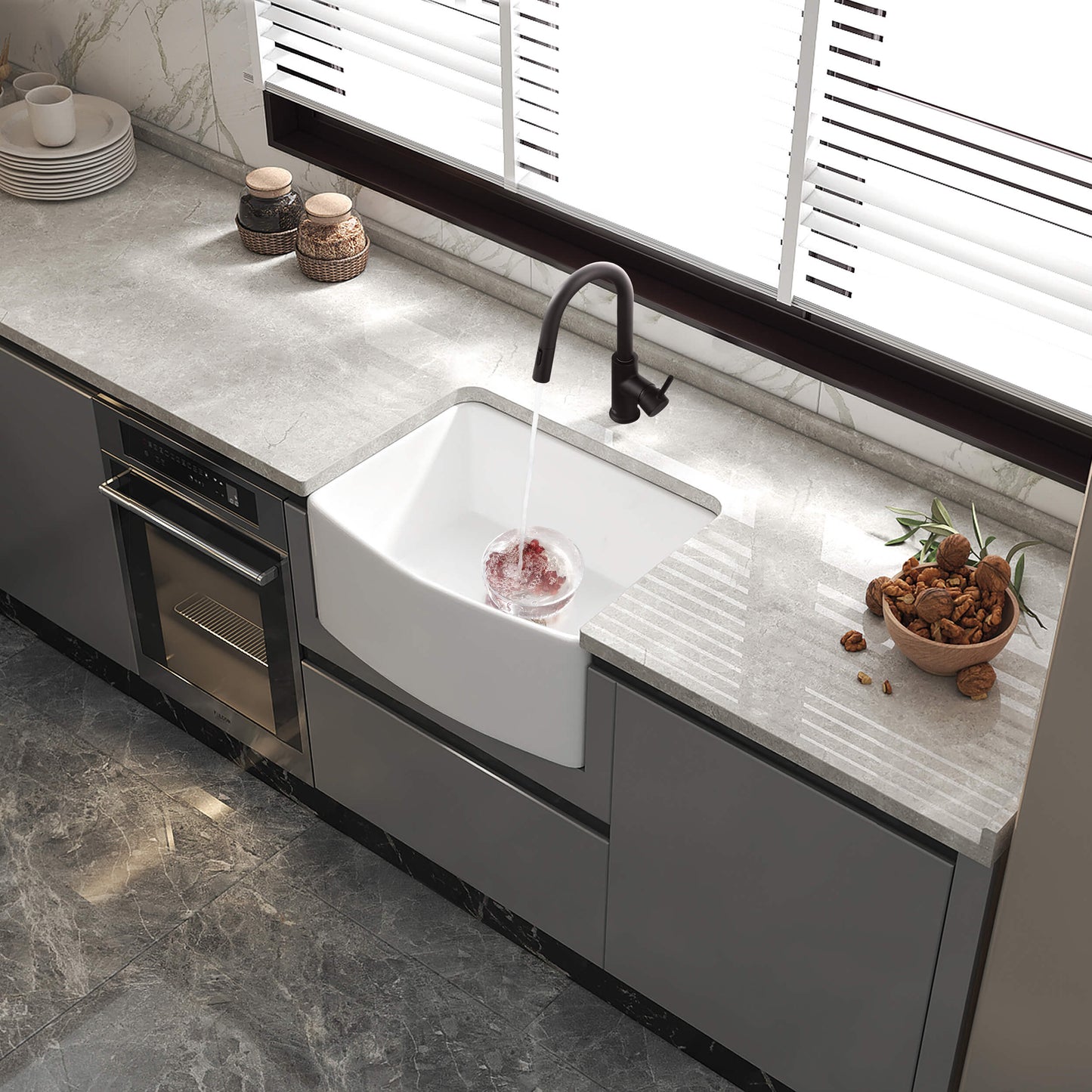 Nova 24" Curved Apron Front Fireclay Farmhouse Kitchen Sink