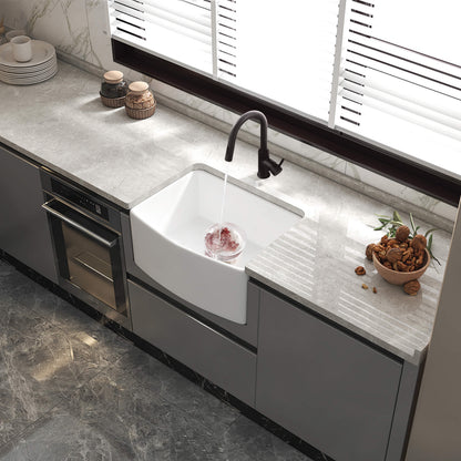 Nova 24" Curved Apron Front Fireclay Farmhouse Kitchen Sink