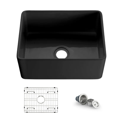 Nova 24" Matte Black Fireclay Single Bowl Kitchen Farmhouse Sink