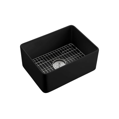 Nova 24" Matte Black Fireclay Single Bowl Kitchen Farmhouse Sink