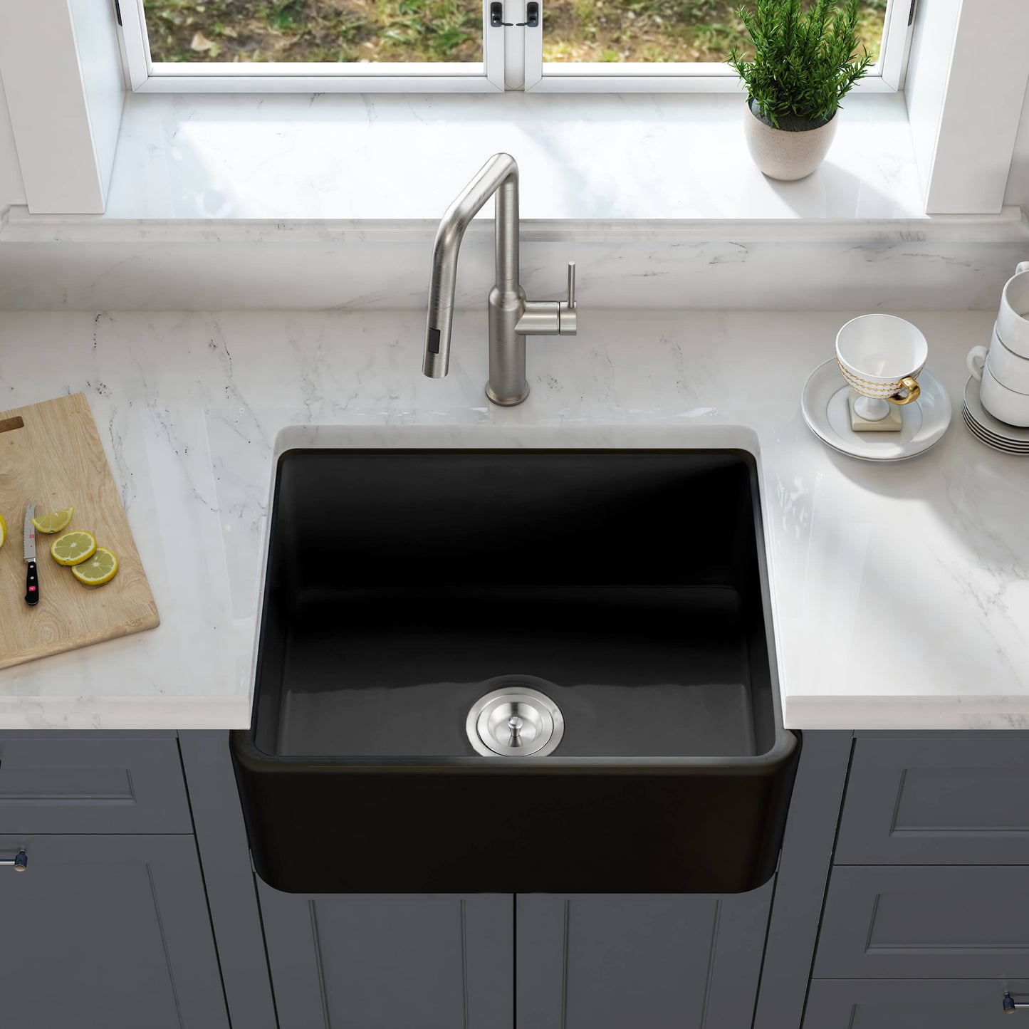 Nova 24" Matte Black Fireclay Single Bowl Kitchen Farmhouse Sink