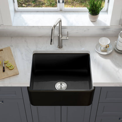Nova 24" Matte Black Fireclay Single Bowl Kitchen Farmhouse Sink