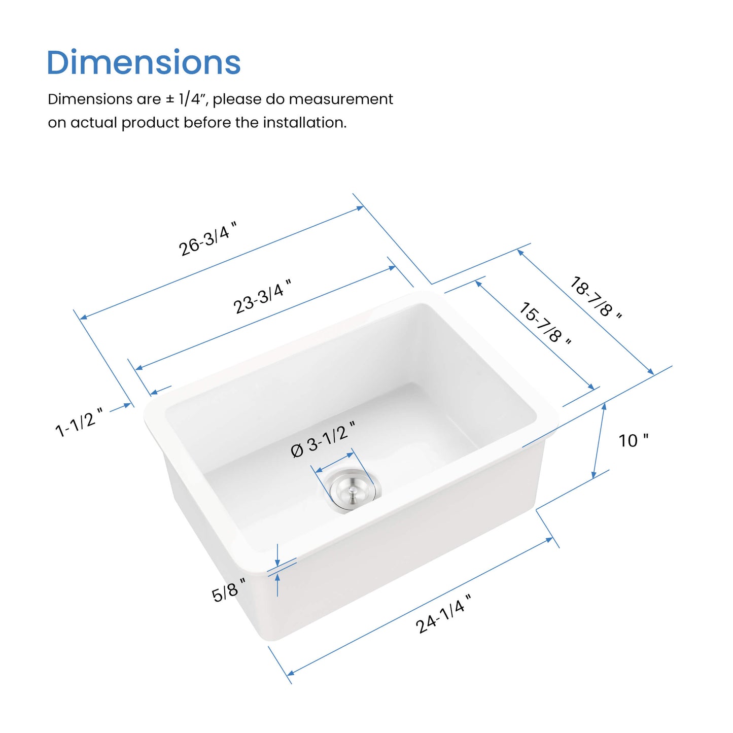 Nova 27" Fireclay Single Bowl Kitchen Undermount Sink