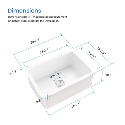 Nova 27" Fireclay Single Bowl Kitchen Undermount Sink