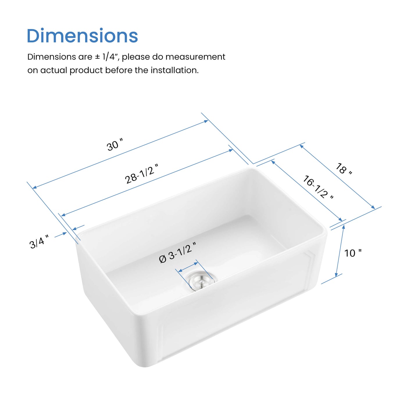 Arch 30" Reversible Fireclay Single Bowl Kitchen Farmhouse Sink