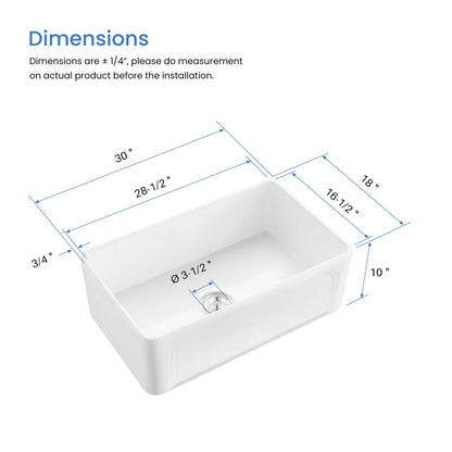 Arch 30" Reversible Fireclay Single Bowl Kitchen Farmhouse Sink