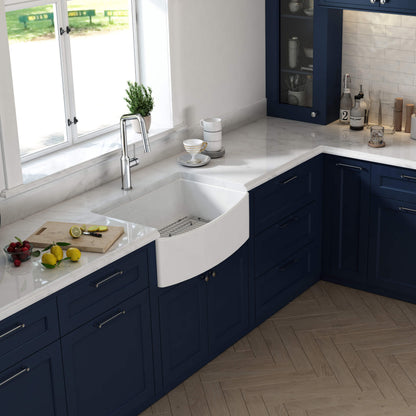 Nova 30" Curved Apron Front Fireclay Farmhouse Kitchen Sink