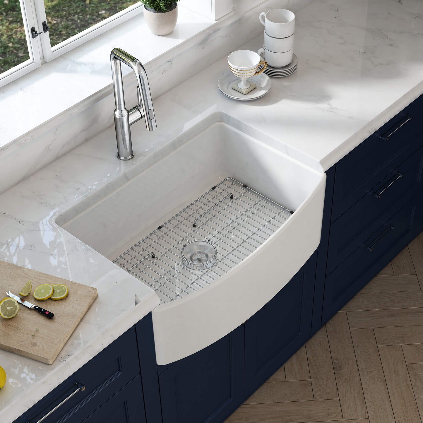 Nova 30" Curved Apron Front Fireclay Farmhouse Kitchen Sink