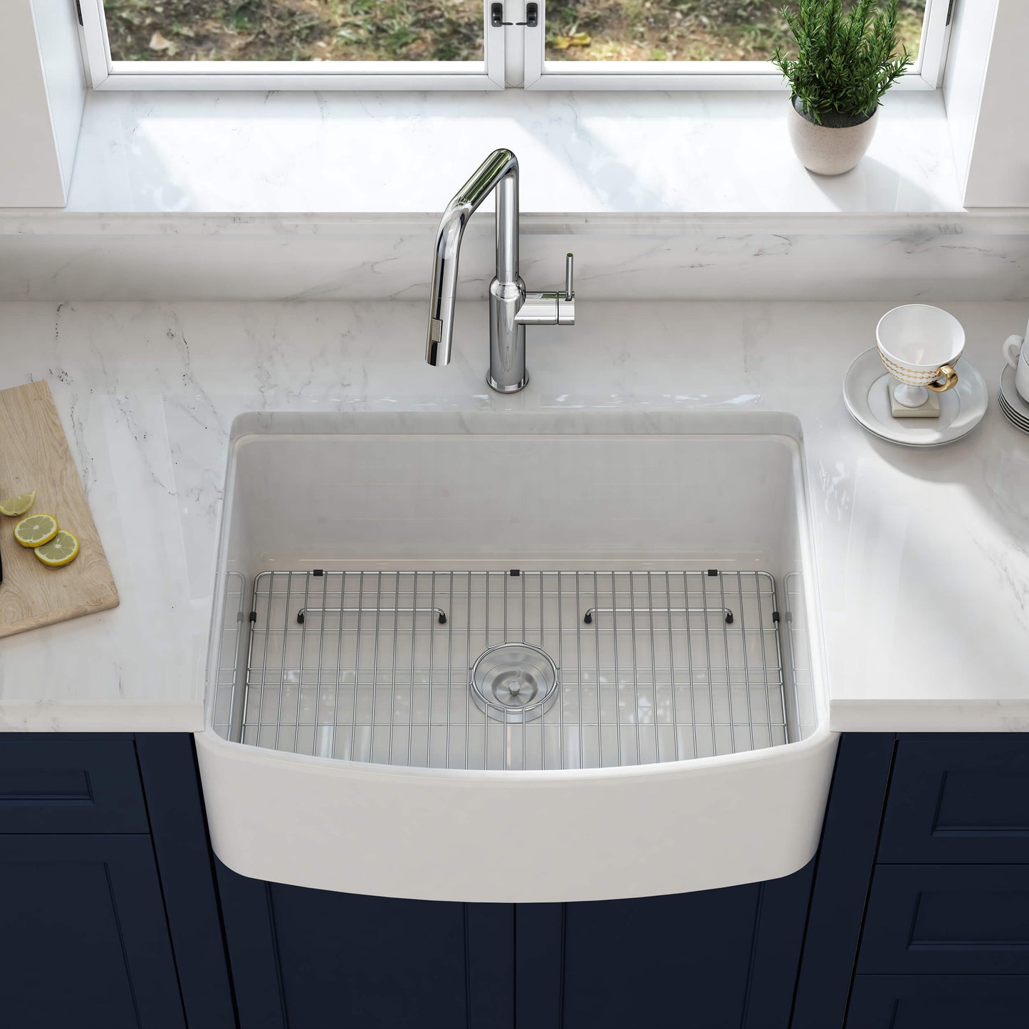 Nova 30" Curved Apron Front Fireclay Farmhouse Kitchen Sink