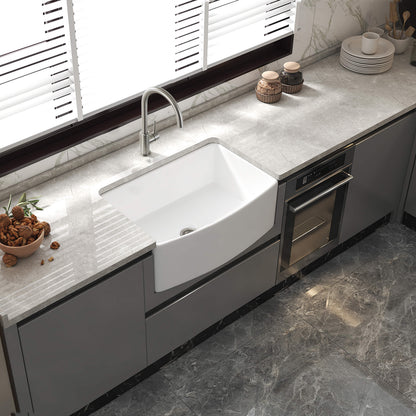Nova 30" Curved Apron Front Fireclay Farmhouse Kitchen Sink