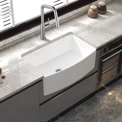 Nova 30" Curved Apron Front Fireclay Farmhouse Kitchen Sink
