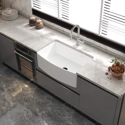 Nova 30" Curved Apron Front Fireclay Farmhouse Kitchen Sink