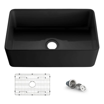 Nova 30" Matte Black Fireclay Single Bowl Kitchen Farmhouse Sink