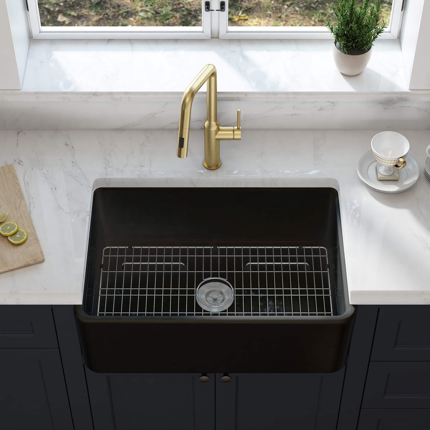 Nova 30" Matte Black Fireclay Single Bowl Kitchen Farmhouse Sink