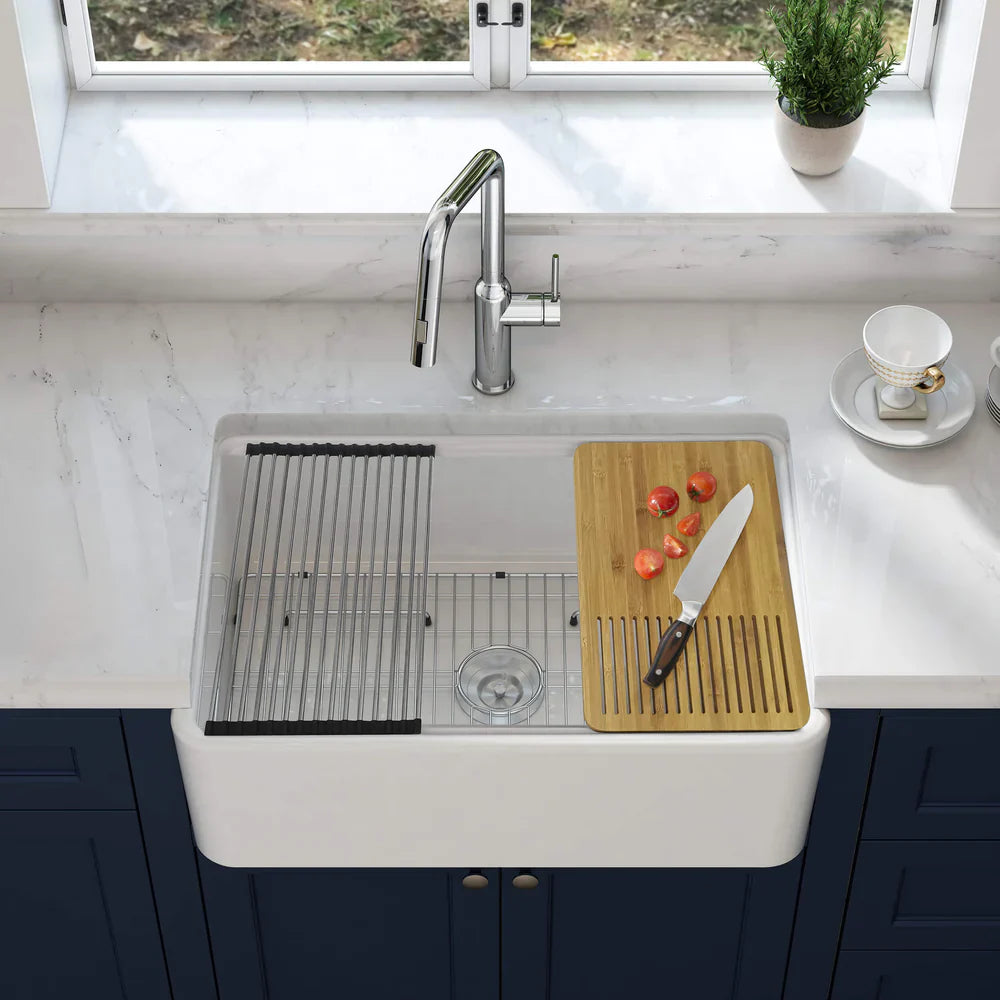 Nova 33" Farmhouse Fireclay Kitchen Workstation Sink - C2-33SFT