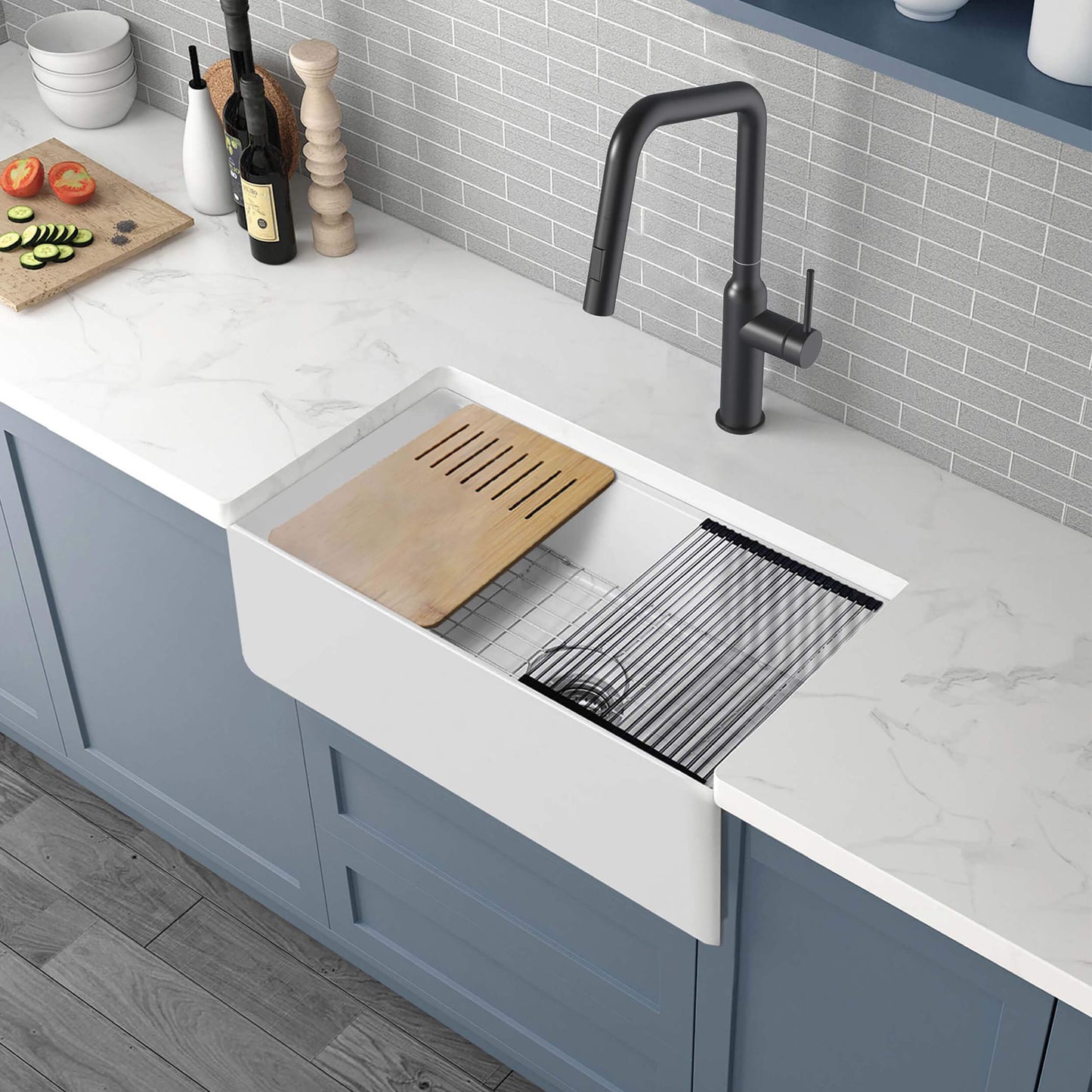 Nova 30" Farmhouse Fireclay Kitchen Workstation Sink