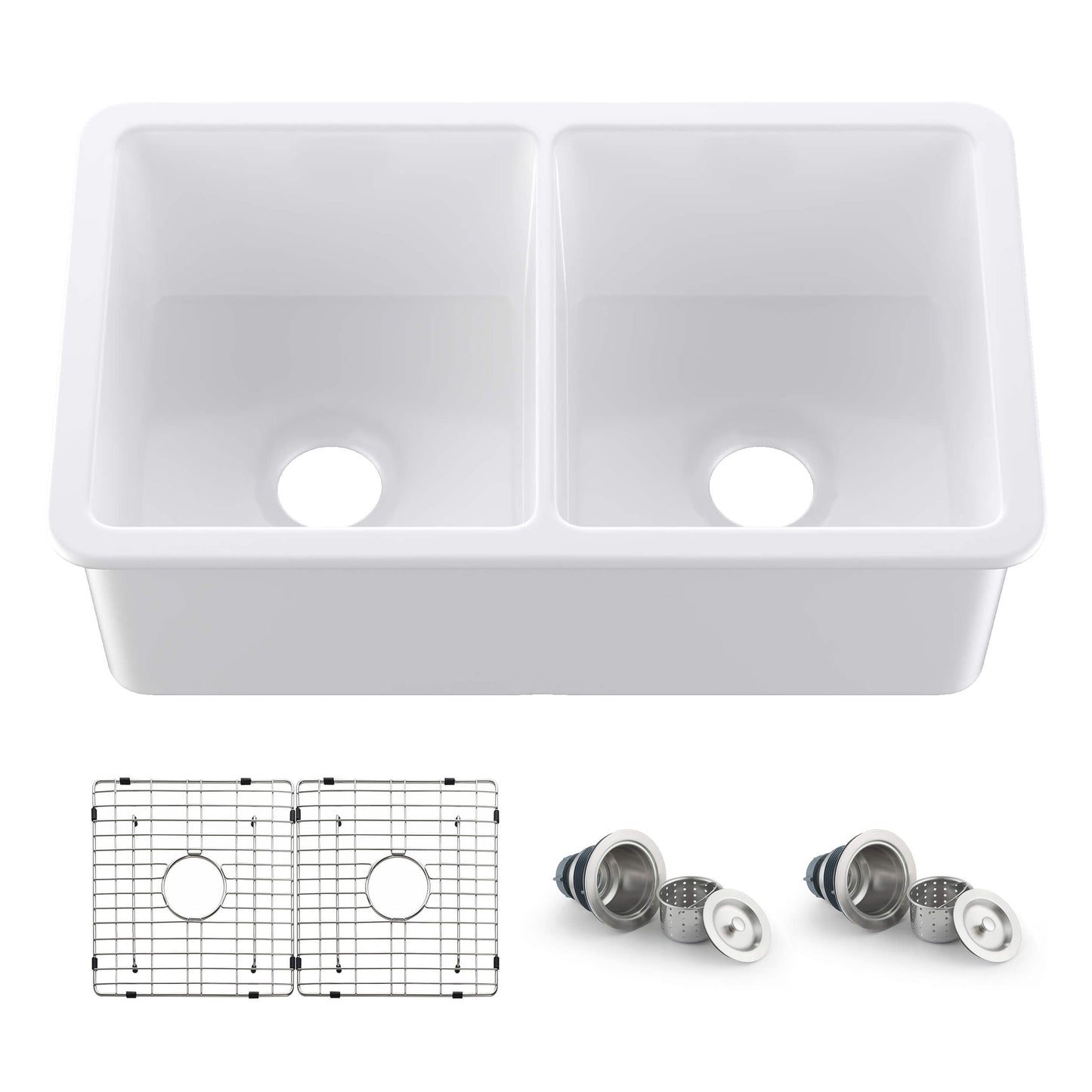 32" Fireclay Double Bowl Undermount Kitchen Sink