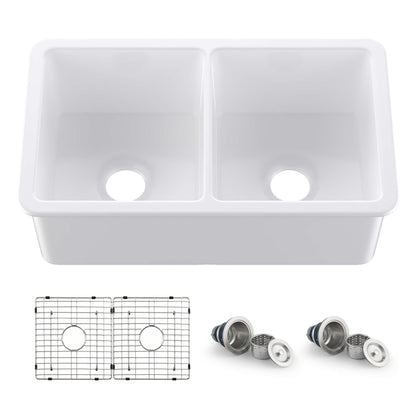 32" Fireclay Double Bowl Undermount Kitchen Sink