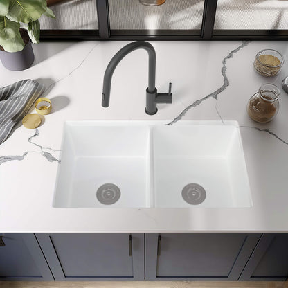 32" Fireclay Double Bowl Undermount Kitchen Sink