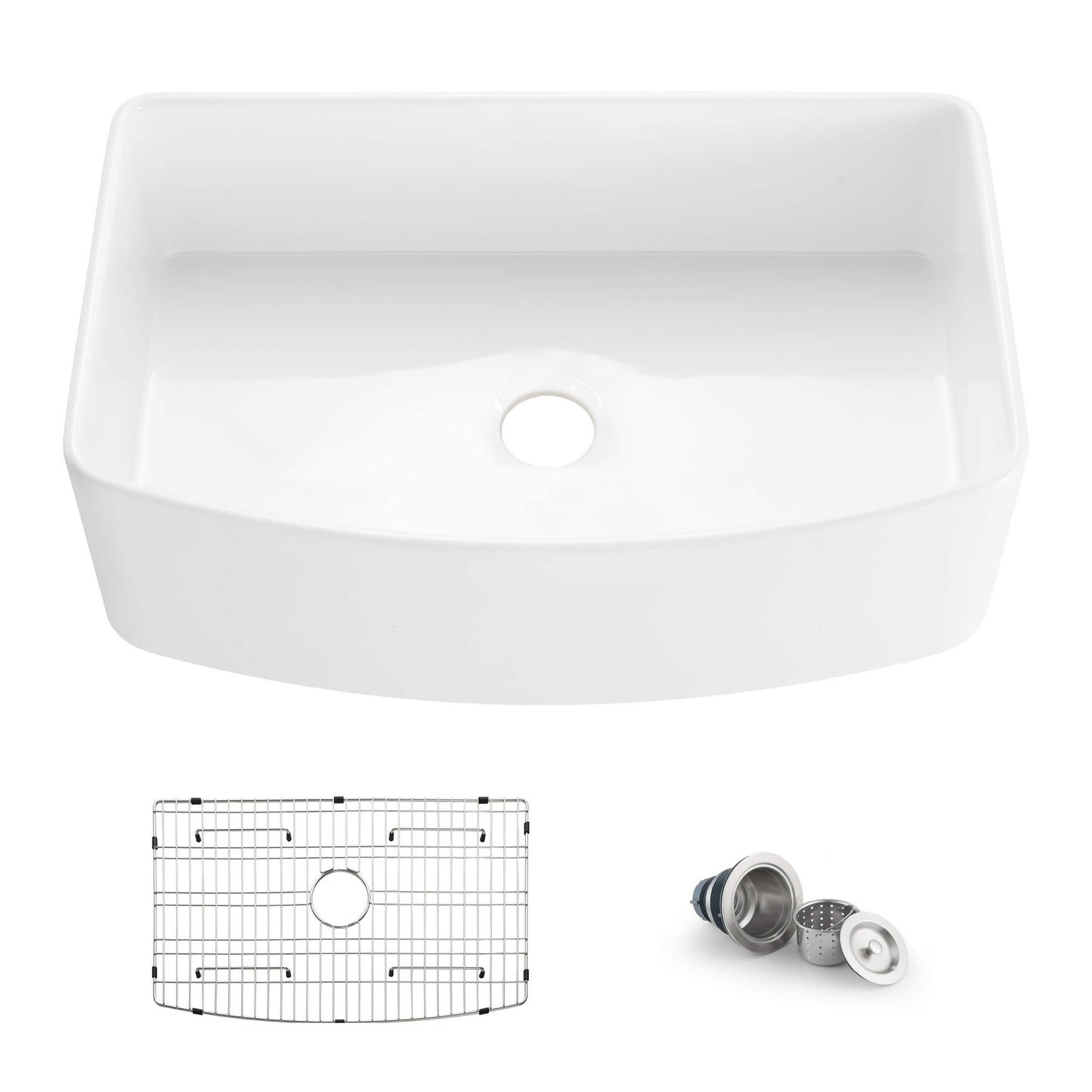 Nova 33" Curved Apron Front Fireclay Farmhouse Kitchen Sink