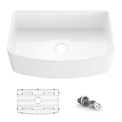 Nova 33" Curved Apron Front Fireclay Farmhouse Kitchen Sink