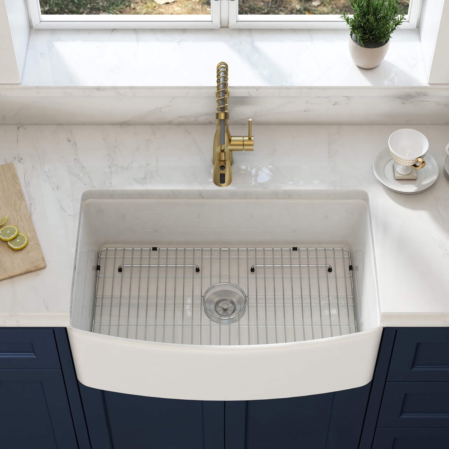 Nova 33" Curved Apron Front Fireclay Farmhouse Kitchen Sink