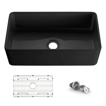 Nova 33" Matte Black Fireclay Single Bowl Kitchen Farmhouse Sink