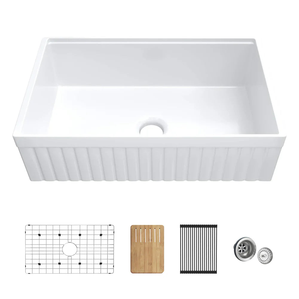 Nova 33″ Reversible Apron Kitchen Farmhouse Fireclay Workstation Sink - C2-33SFPIT