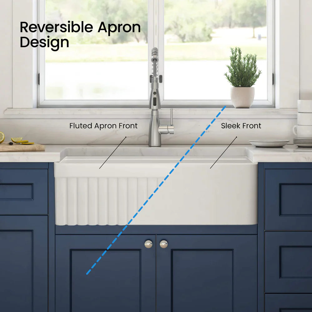 Nova 33″ Reversible Apron Kitchen Farmhouse Fireclay Workstation Sink - C2-33SFPIT