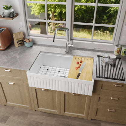 Nova 33″ Reversible Apron Kitchen Farmhouse Fireclay Workstation Sink - C2-33SFPIT