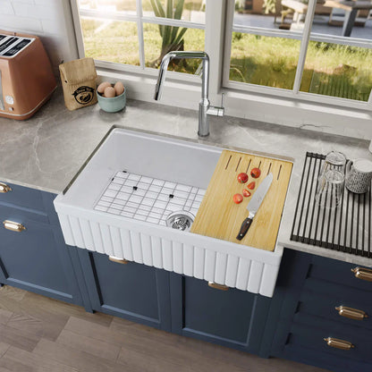 Nova 33″ Reversible Apron Kitchen Farmhouse Fireclay Workstation Sink - C2-33SFPIT