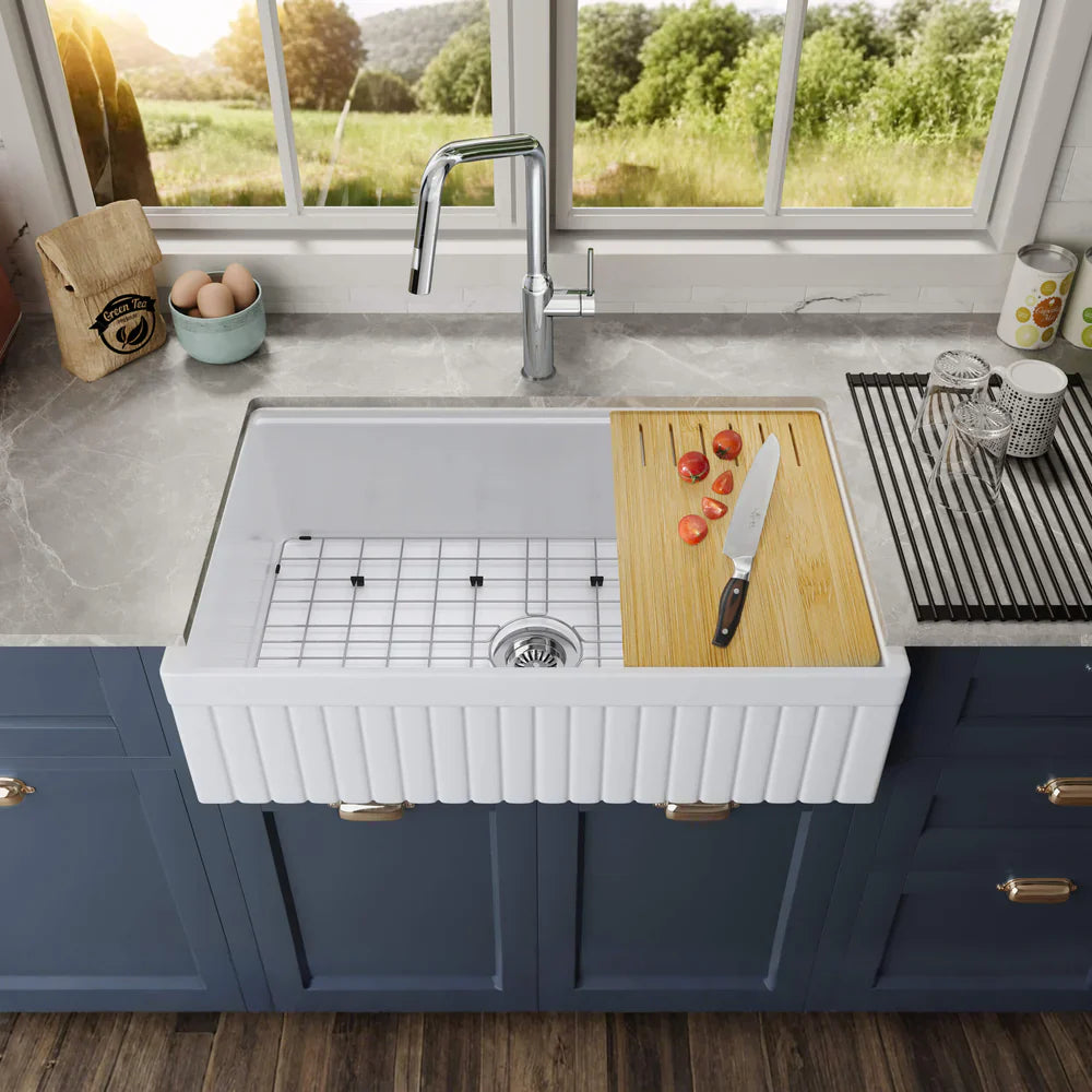 Nova 33″ Reversible Apron Kitchen Farmhouse Fireclay Workstation Sink - C2-33SFPIT