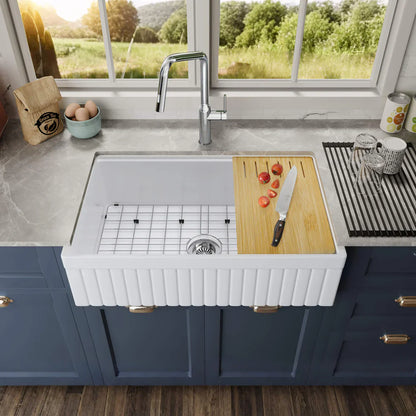 Nova 33″ Reversible Apron Kitchen Farmhouse Fireclay Workstation Sink - C2-33SFPIT