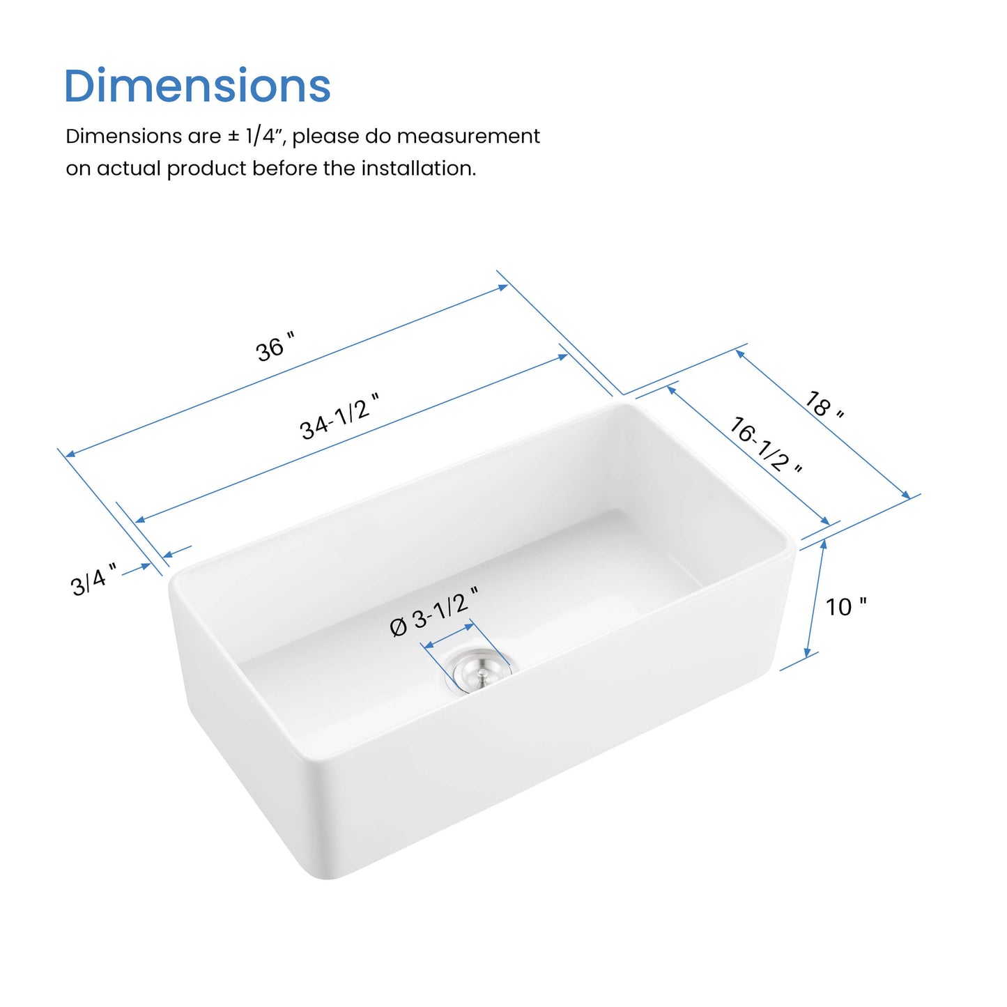 Nova 36" Fireclay Single Bowl Kitchen Farmhouse Sink