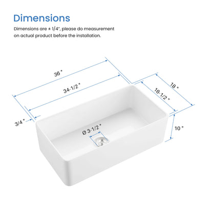 Nova 36" Fireclay Single Bowl Kitchen Farmhouse Sink