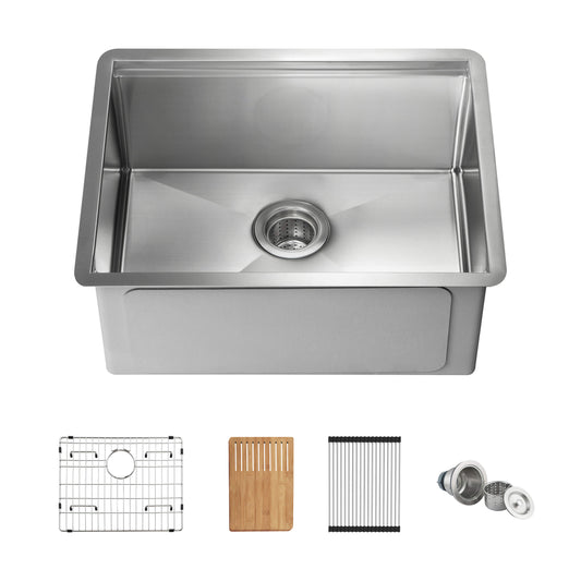 24" Handcrafted 316 Marine Grade Stainless Steel 16 Gauge Single Bowl Workstation Undermount Kitchen Sink