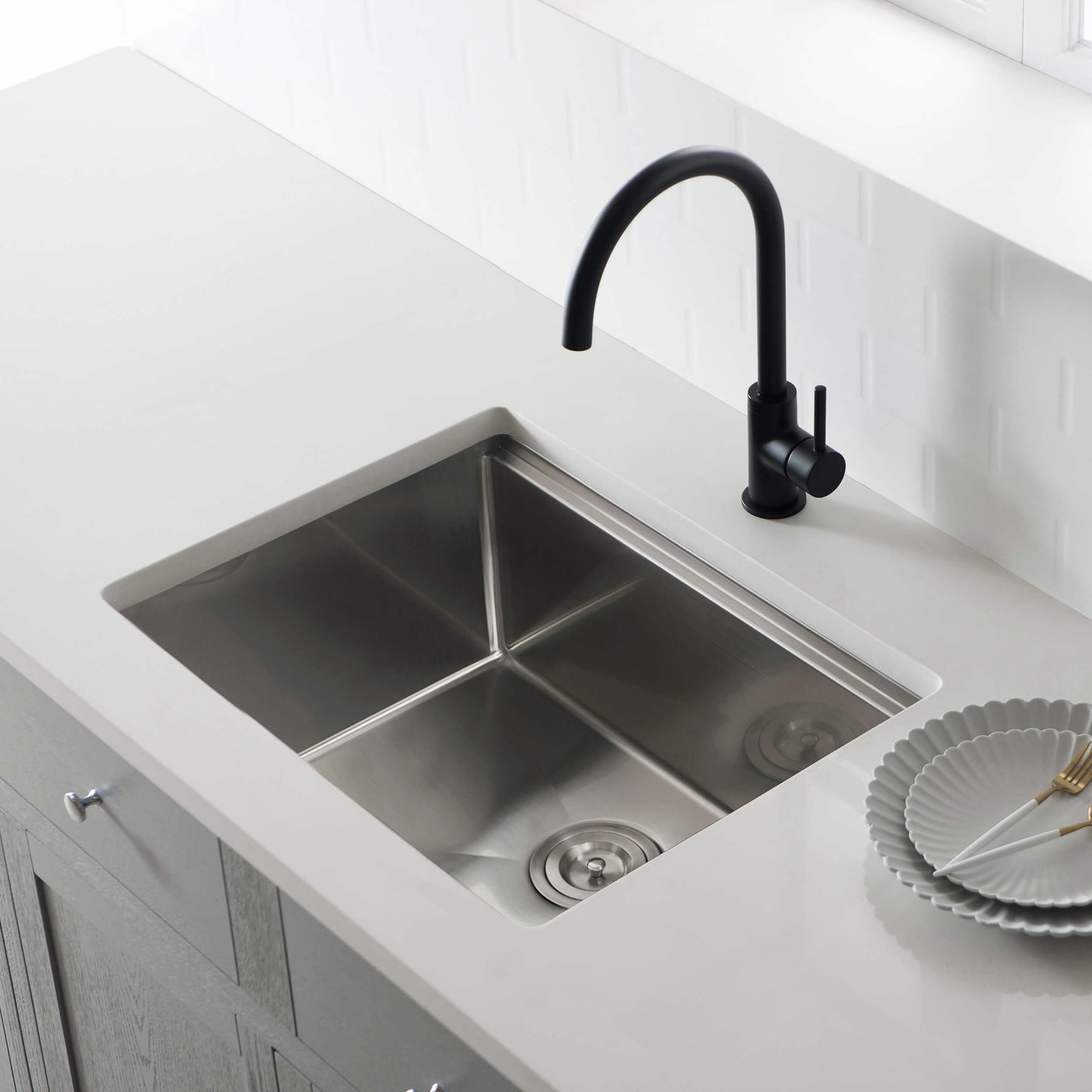 24" Handcrafted 316 Marine Grade Stainless Steel 16 Gauge Single Bowl Workstation Undermount Kitchen Sink